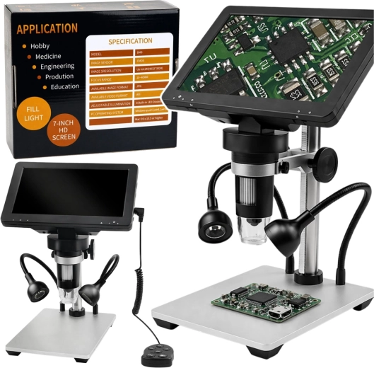 Microscopio digital educativo con pantalla LCD de 7" y aumento 1200×