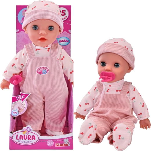 Muñeca interactiva Laura, dulce bebé balbuceante con sonidos y chupete, 30 cm