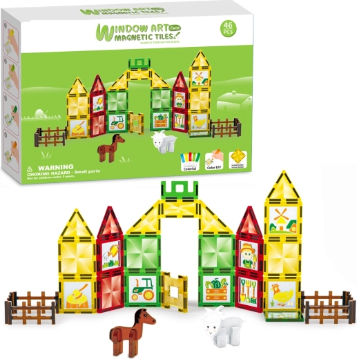 Juego de construcción magnético de granja para pintar, 46 piezas
