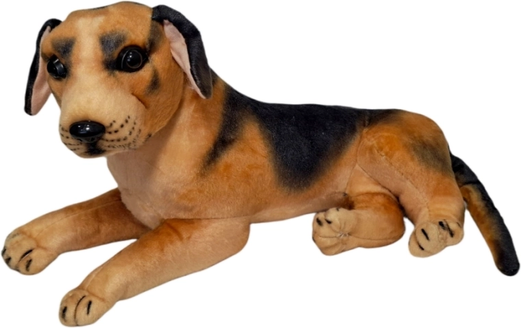 Perro de peluche en acabado marrón-negro