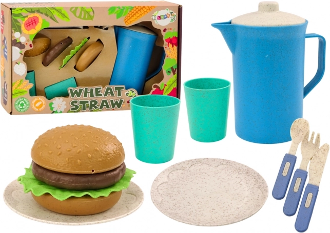 Juego de comedor infantil con platos, tazas y jarra