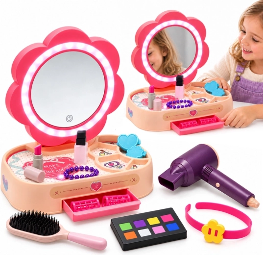 Tocador infantil con espejo LED y accesorios