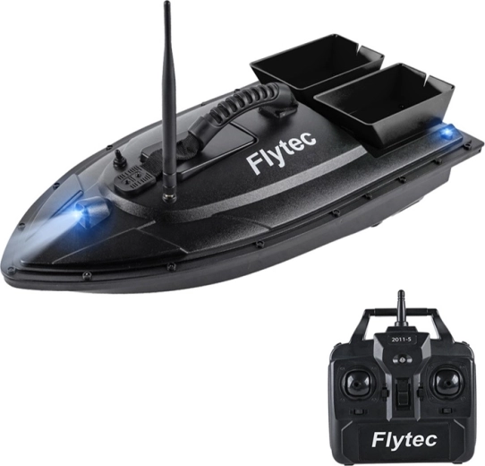 Barco cebador Flytec 2011-5 con control remoto y doble tolva