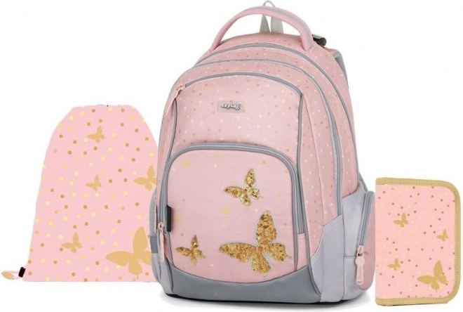 Juego escolar Oxybag OXY GO Mariposa – mochila, estuche y bolsa