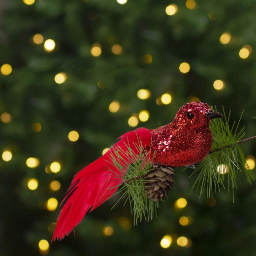 Adorno navideño con pinza, pajarito rojo brillante - 2 unidades