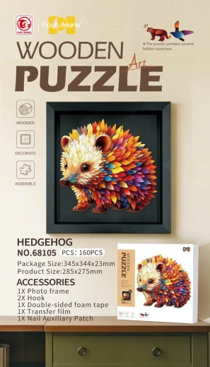 Puzzle de madera de erizo, 160 piezas con marco