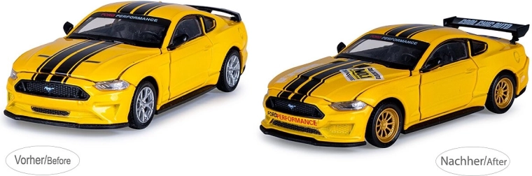 JAMARA Ford Mustang GT 2018 modelo de metal fundido a presión a escala 1:42, amarillo