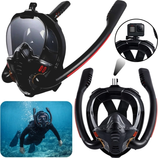 Máscara de snorkel integral con AntiFog y DryTop, negra L/XL