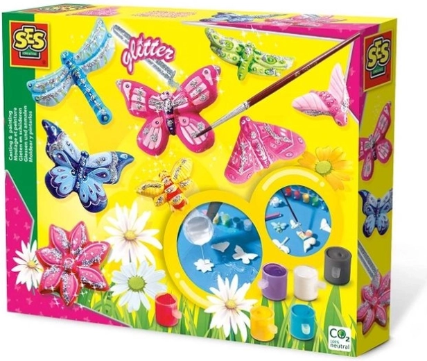 SES set creativo de moldes de yeso con purpurina: mariposas y libélulas
