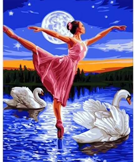 Bordado con diamantes (diamond painting) Lago de los cisnes – bailarina 30 × 40 cm