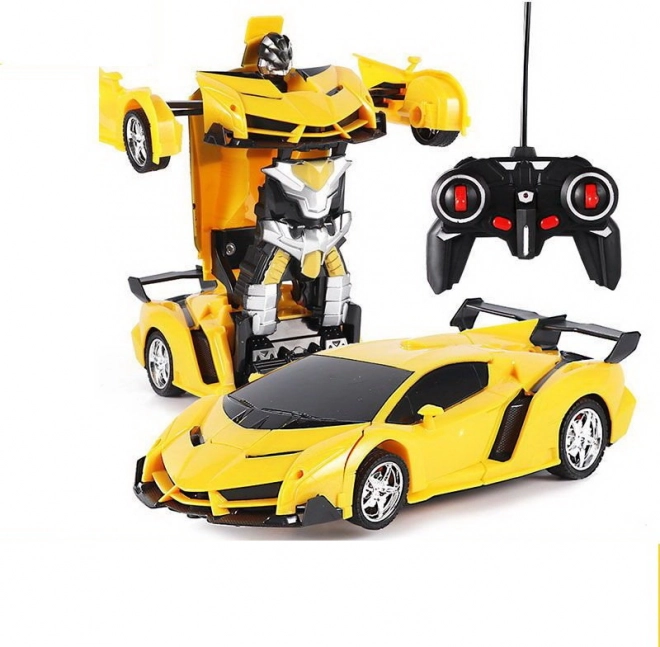 Auto robot 2 en 1 con control remoto con LED, sonidos y derrape – amarillo