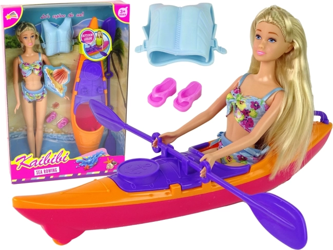 Set de muñeca y kayak naranja con accesorios