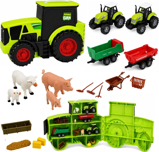 Set de granja en tractor – granja portátil de 28 piezas