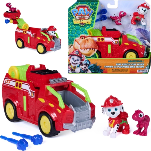 Spin Master Paw Patrol película Dino Rescue – camión de bomberos de Marshall 20 cm con figuras y proyectiles