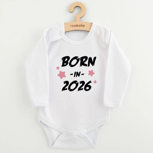 Body infantil New Baby con estampado born in 2026 pink, manga larga, talla 68
