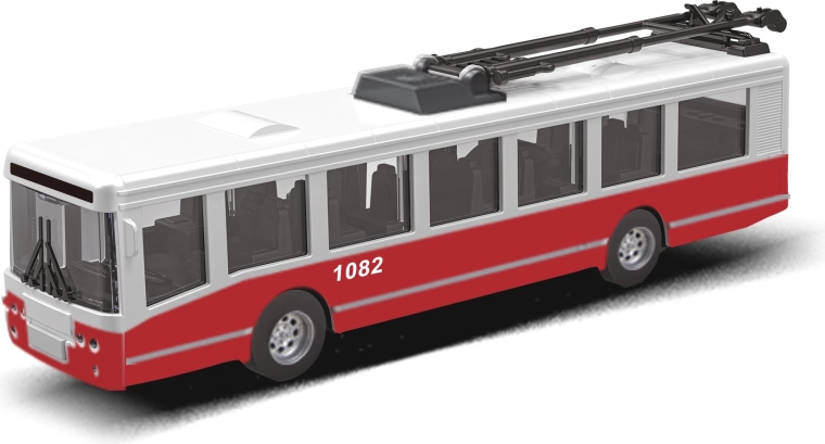 Trolebús de transporte público rojo 16 cm