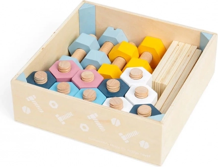 Bigjigs caja de madera con tuercas y tornillos