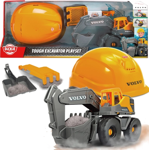 Set de construcción Volvo de Dickie Toys con excavadora y casco protector