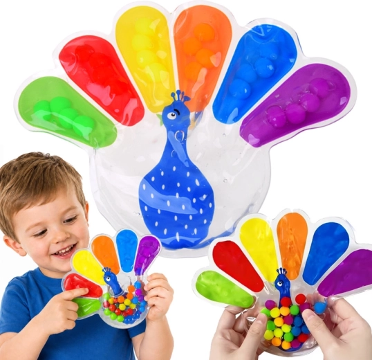 Juguete sensorial antiestrés tipo fidget de pavo con bolitas de colores - 1 unidad