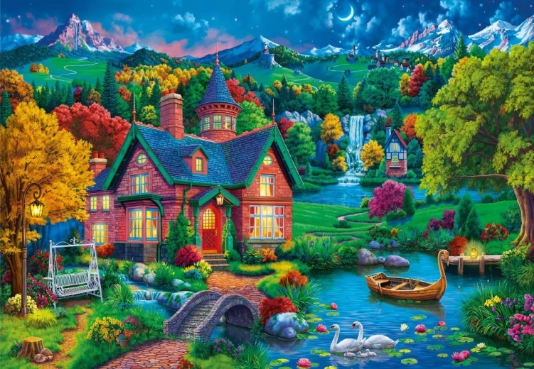 Puzzle Bluebird Casa colorida junto al lago 1000 piezas