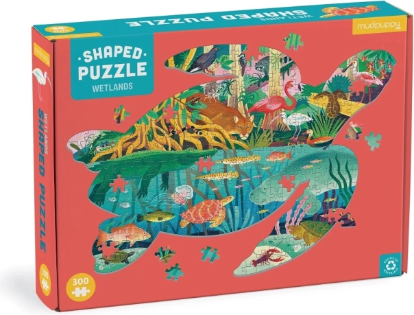 Puzzle con forma de tortuga – humedales, 300 piezas – Mudpuppy