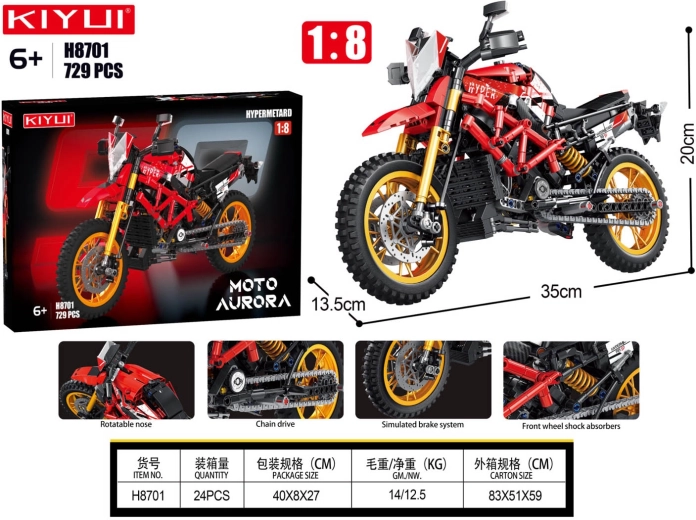 Kit de construcción de motocicleta roja de 729 piezas