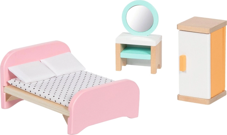 Muebles de madera para casa de muñecas Copenhagen, dormitorio - 6 piezas