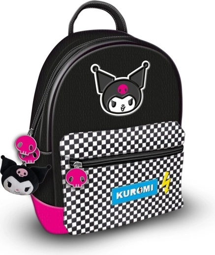 Mochila Kuromi con patrón a cuadros y colgante
