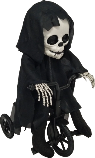 Decoración de fiesta: esqueleto en bicicleta de 33 cm