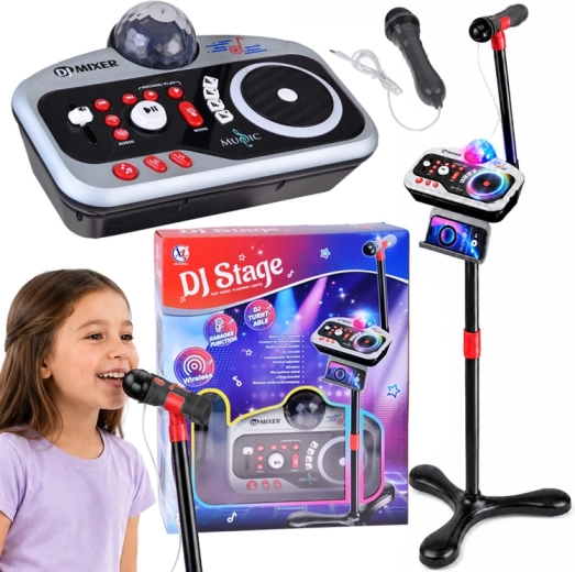 Consola DJ infantil DJ Stage con micrófono de karaoke, Bluetooth y bola de discoteca