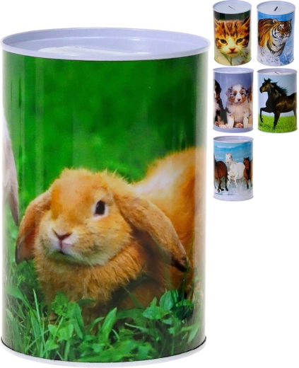 Hucha infantil metálica con motivo fotográfico de animalitos - 1 unidad