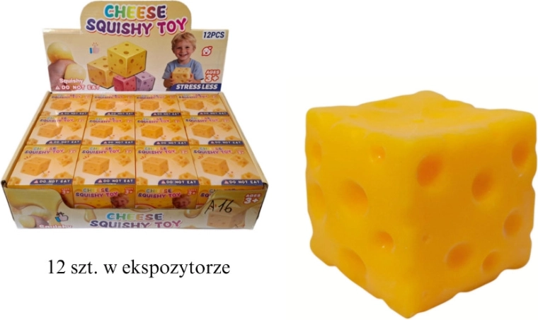 Pelota antiestrés para apretar con forma de queso (cubo 6 × 6 × 6 cm)
