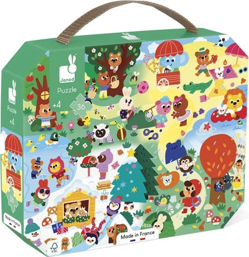 Janod puzzle en maletín cuatro estaciones, 36 piezas