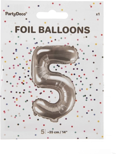 Globo de foil plateado con el número 5 (35 cm)