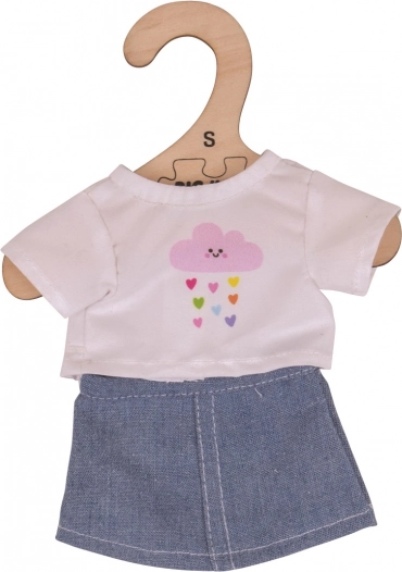 Bigjigs Toys camiseta blanca con falda vaquera para muñeca de 28 cm