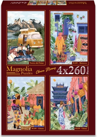 Puzzle Magnolia Torres del Paine, Marruecos, Ghana y China 4 × 260 piezas