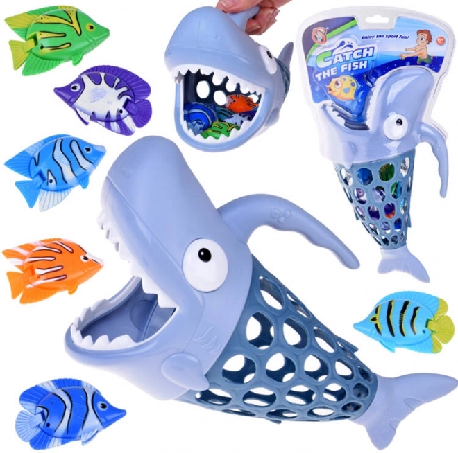 Atrapa un pececito: cestita con forma de tiburón para el agua