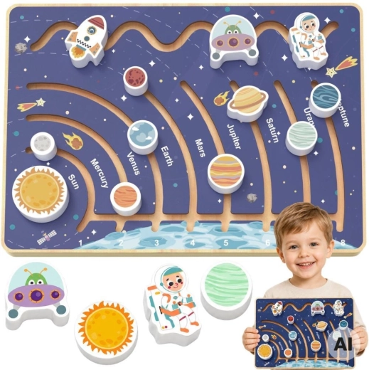 Tooky Toy tablero educativo de madera con sistema solar