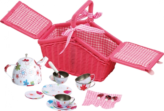 Cesta de picnic rosa con vajilla small foot