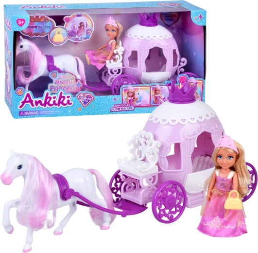Ankiki mini muñeca con carruaje – pequeña princesa con vestido rosa