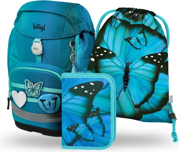 Set escolar Baagl 3 piezas Airy Plus Butterfly: mochila, estuche y bolsa
