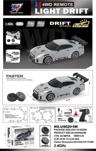Coche de drift R/C 1:20 con luces, verde