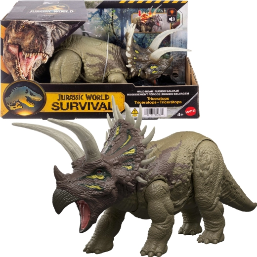 Mattel Jurassic World Triceratops de supervivencia con iluminación y sonido