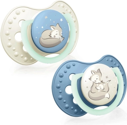 Chupetes dinámicos de silicona Lovi Night & Day 6–18 m, 2 uds, zorro