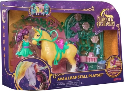 Set de figuras de Unicorn Academy: Ava y el unicornio Leaf con portal y accesorios