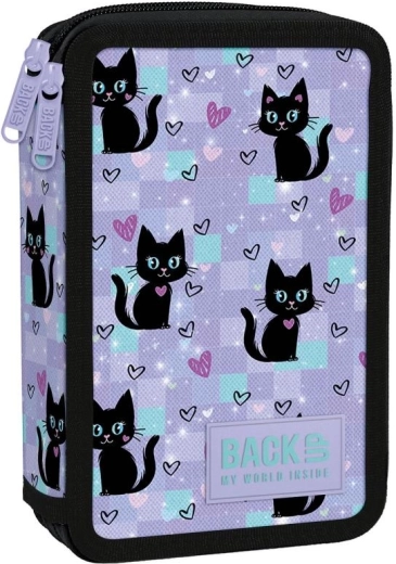 Estuche escolar de dos compartimentos con equipamiento BackUP gatos negros
