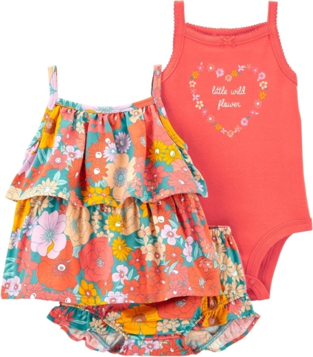 Set para niña Carter's: camiseta de tirantes, body y shorts Orange Flowers (6 meses)