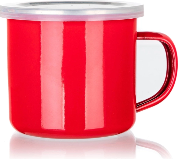 Taza esmaltada con tapa 0,5 l roja