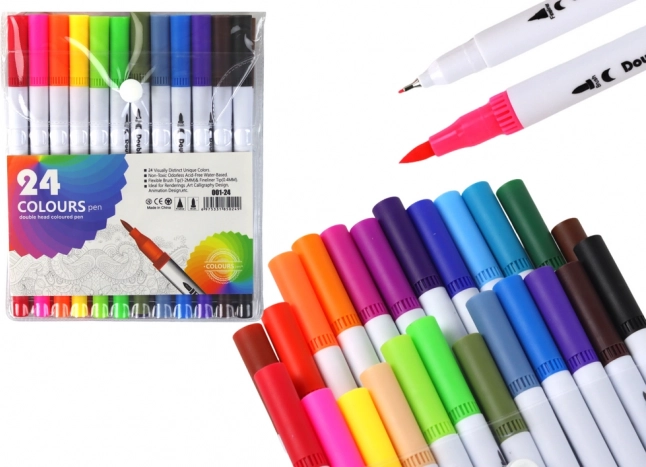Set de rotuladores de doble punta de 24 colores en organizador