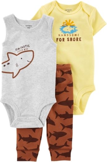 Carter's conjunto de 3 piezas para niño Brown Shark – pantalones de chándal y 2× body – 24m